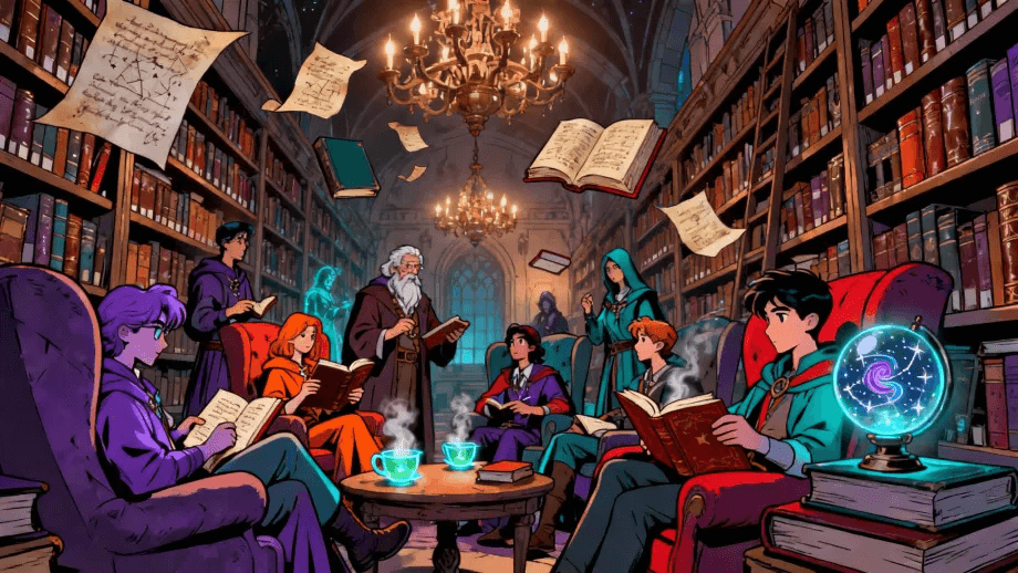 Magical Library - an enchanted library filled with ancient tomes